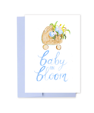 Baby in Bloom Card - Baby Shower Card with floral baby carriage