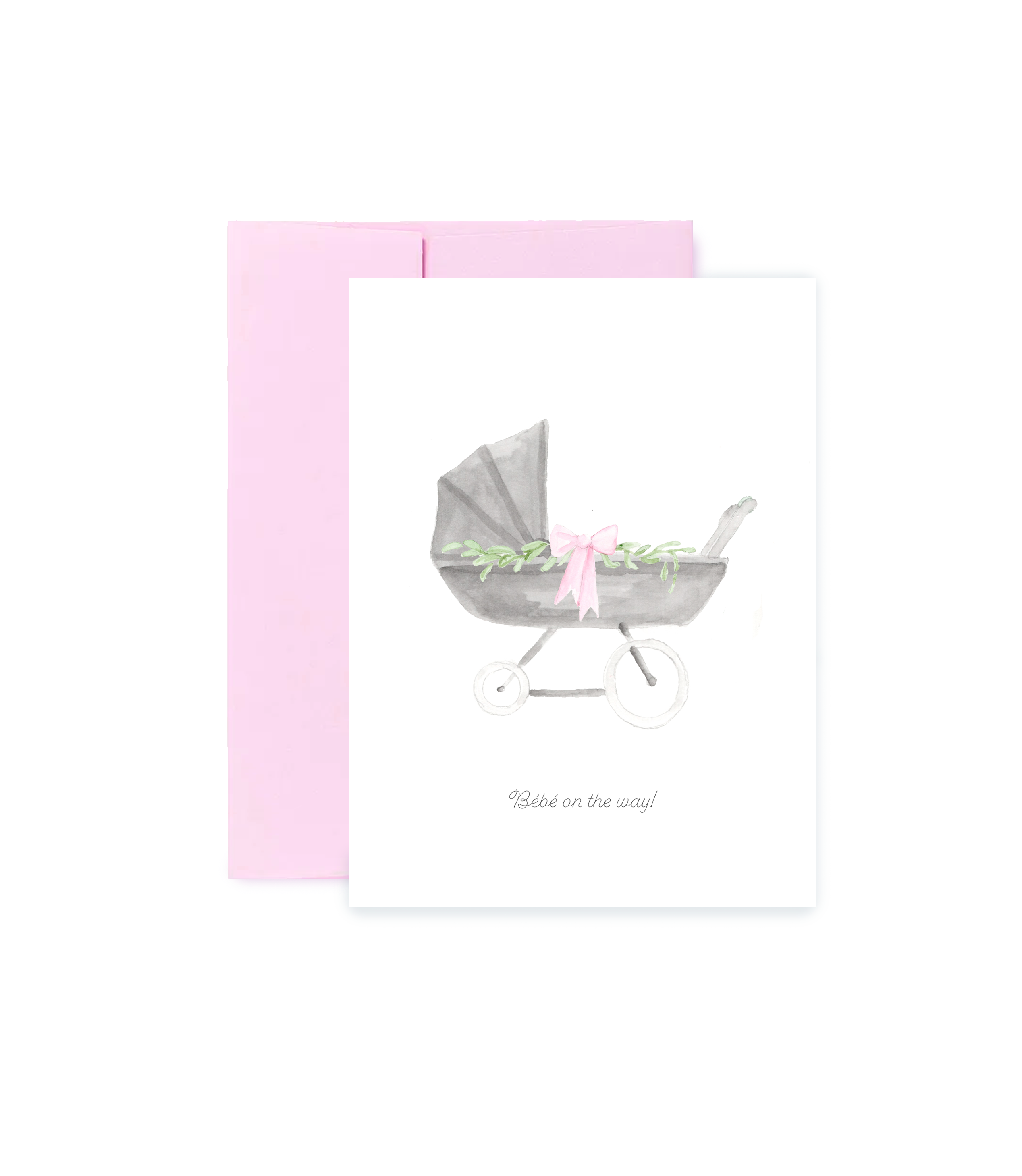 New Baby Card / Pram with Pink Ribbon / Neutral Baby Card