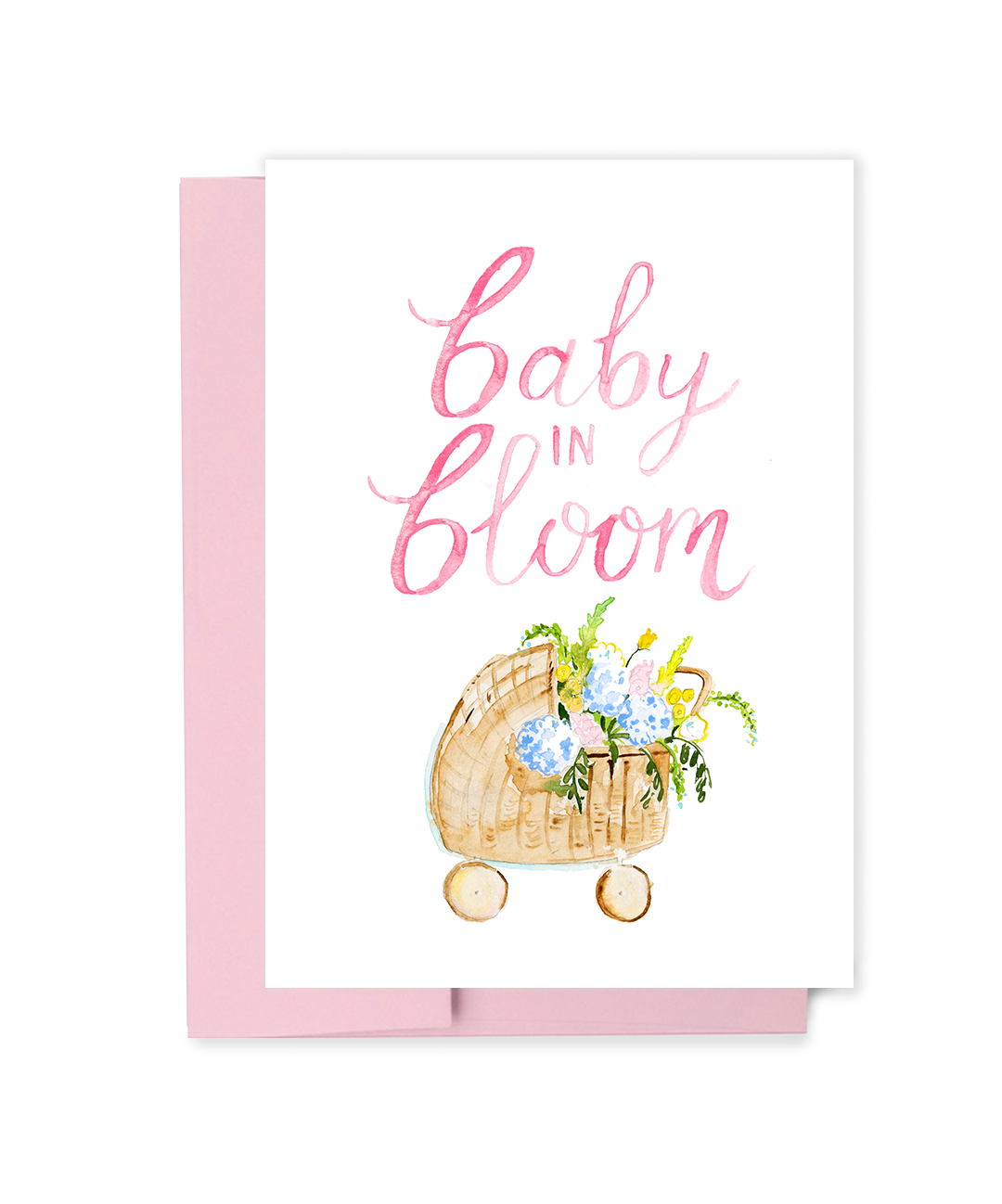 Baby in Bloom Card - Baby Shower Card with floral baby carriage