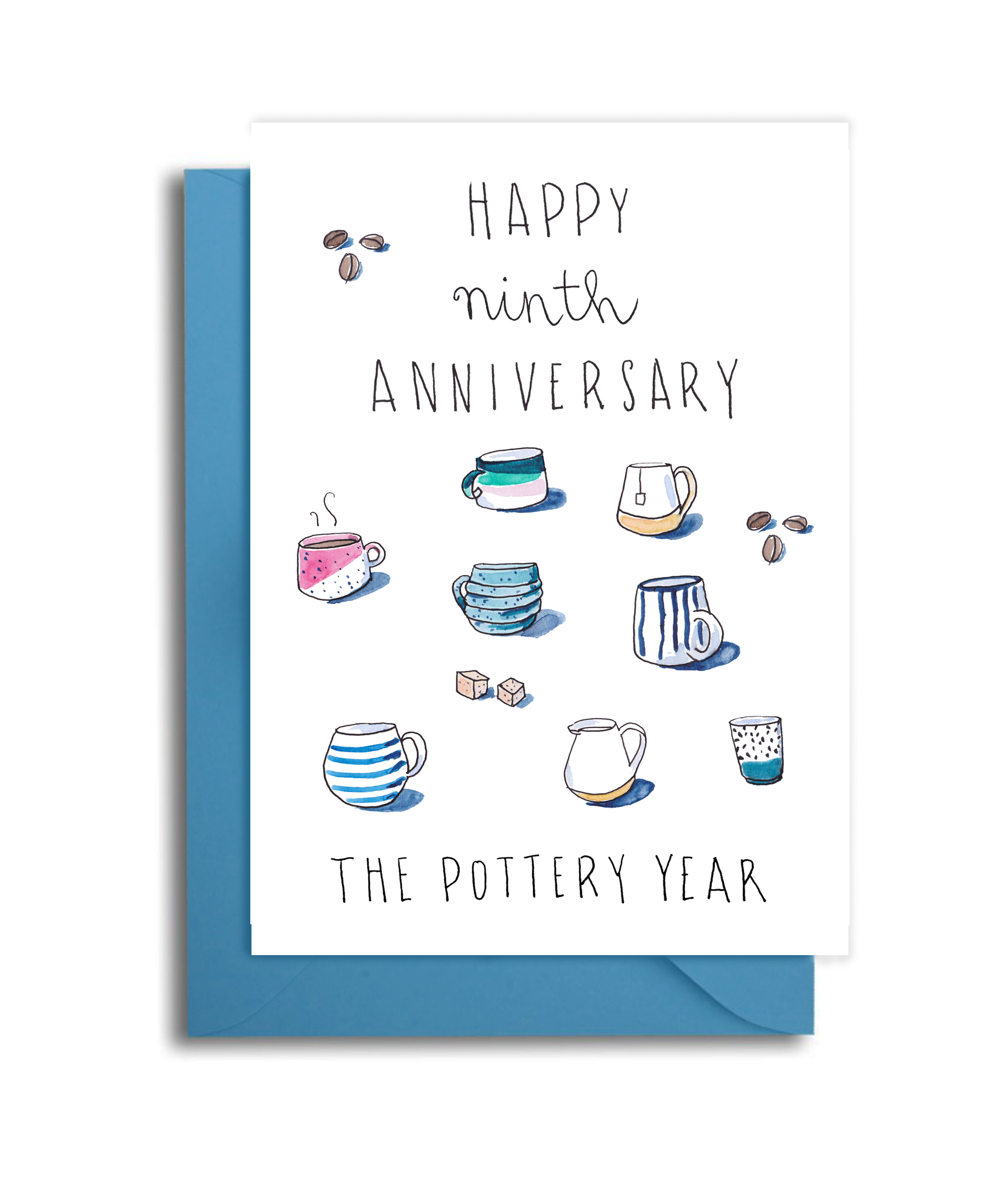 8th Wedding Anniversary Card - Pottery Themed Anniversary Card - 9th Anniversary Pottery Themed Card